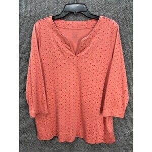 LL Bean Split Neck 3/4 Sleeve Top Women’s XL Coral Pink Supima Cotton Tunic Tee